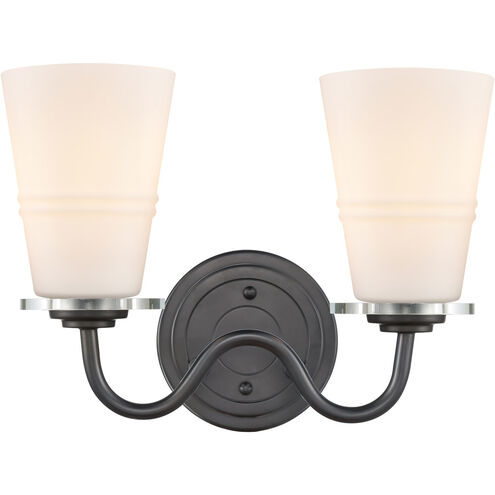 Scarlett LED 14 inch Matte Black Bath Vanity Light Wall Light in White Glass