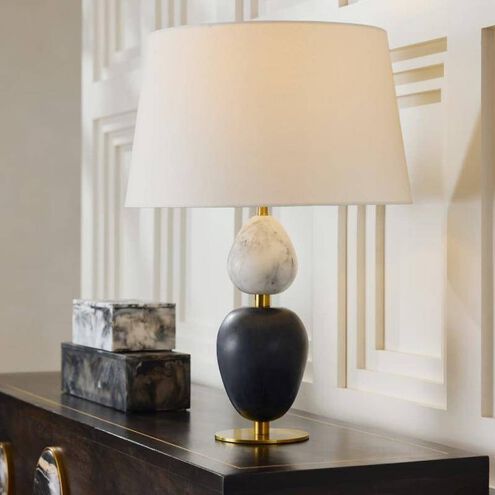 Aubrey 26.5 inch 150.00 watt Black and Gray Flower Marble with Antique Brass Table Lamp Portable Light