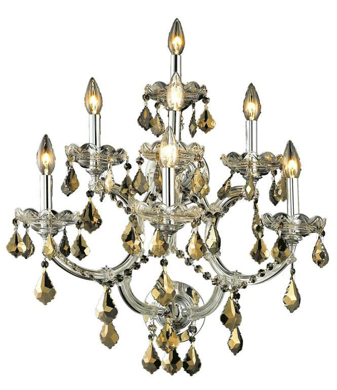 Maria Theresa 7 Light 22 inch Chrome Wall Sconce Wall Light in Golden Teak, Royal Cut