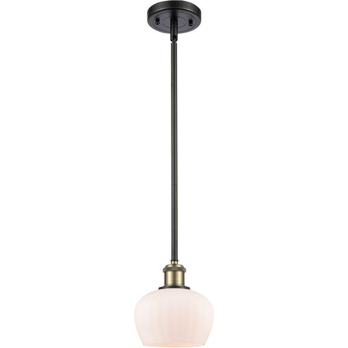 Ballston Fenton 1 Light 7 inch Black Antique Brass Pendant Ceiling Light in Matte White Glass, Ballston