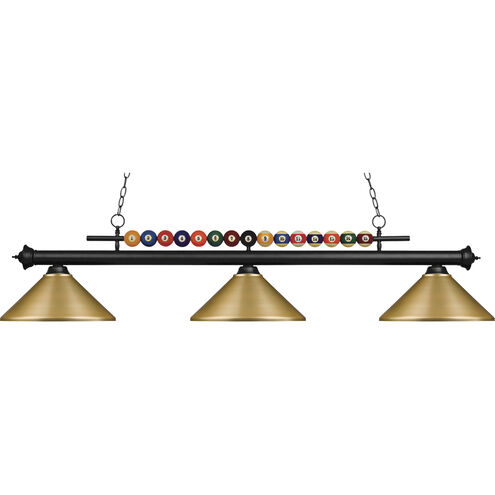 Shark 3 Light 58 inch Matte Black Billiard Ceiling Light in Satin Gold Steel