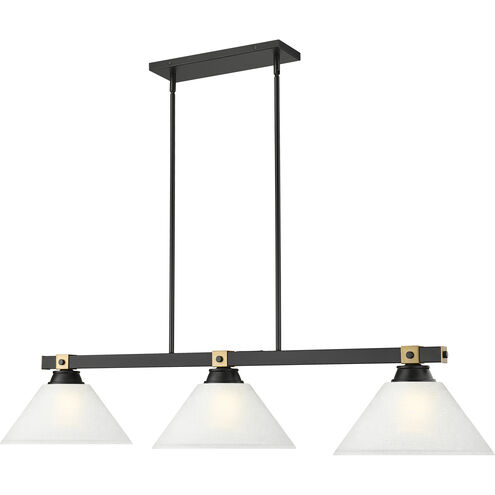 Bronte 3 Light 52.75 inch Matte Black and Rubbed Brass Billiard Light Ceiling Light in White Linen Glass