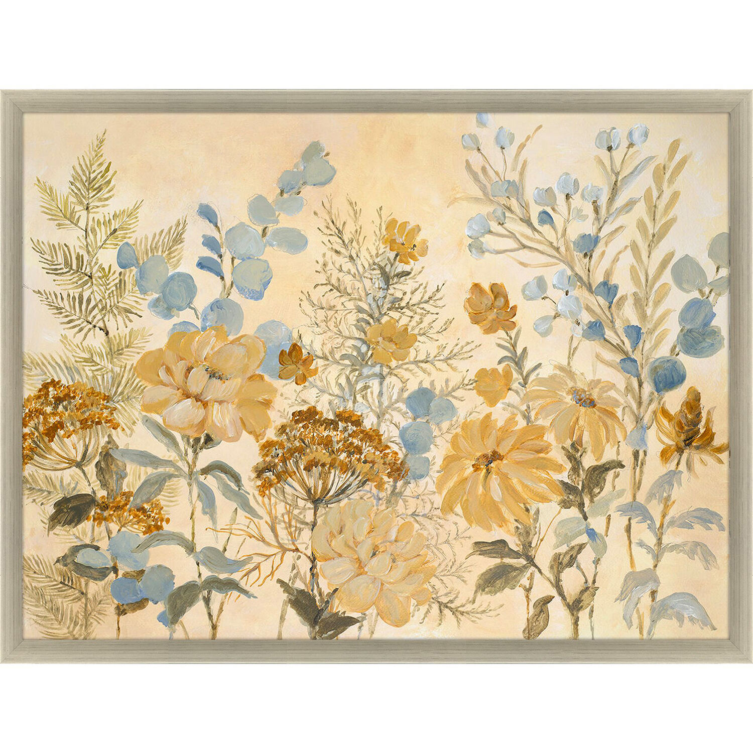 Garden Moment Yellow and Blue and Beige and Green Framed Art