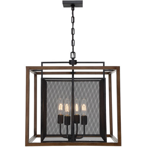 Rio Lobo 4 Light 22 inch Dark Oak with Black Pendant Ceiling Light