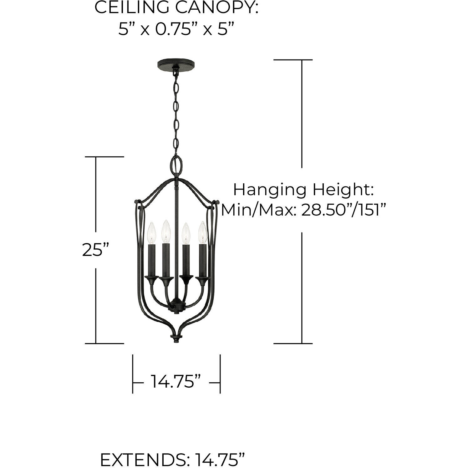 Bentley 4 Light 15 inch Black Iron Foyer Light Ceiling Light