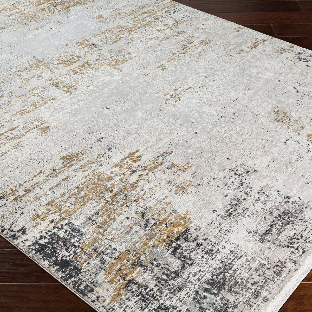 Ulen 90 X 60 inch White/Charcoal/Saffron/Subtle Light Gray Rug, 5ft x 7.5ft