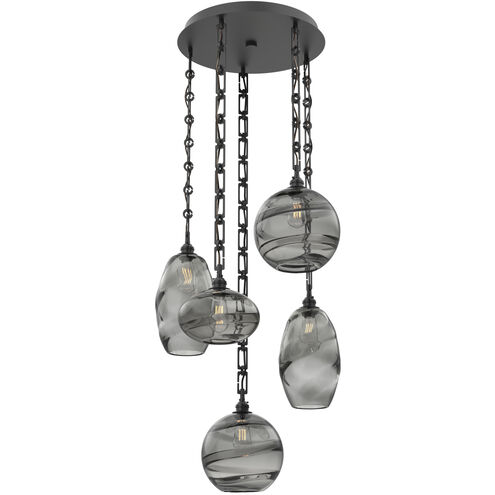 Misto 5 Light 23 inch Matte Black Multi-Pendant Ceiling Light in Smoke Optic, Rectangular Chain