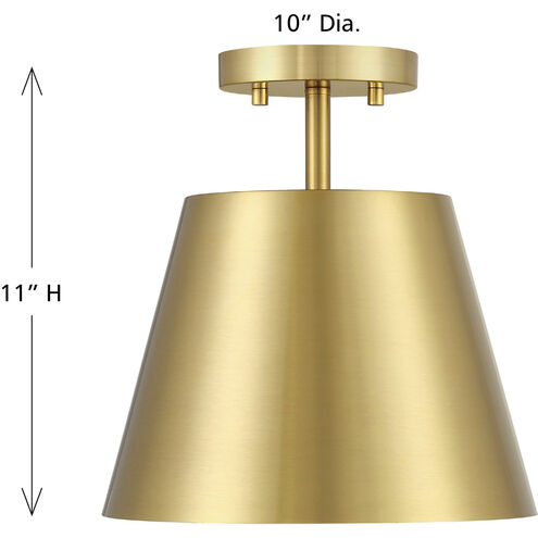 Contemporary 1 Light 10 inch Natural Brass Semi-Flush Ceiling Light