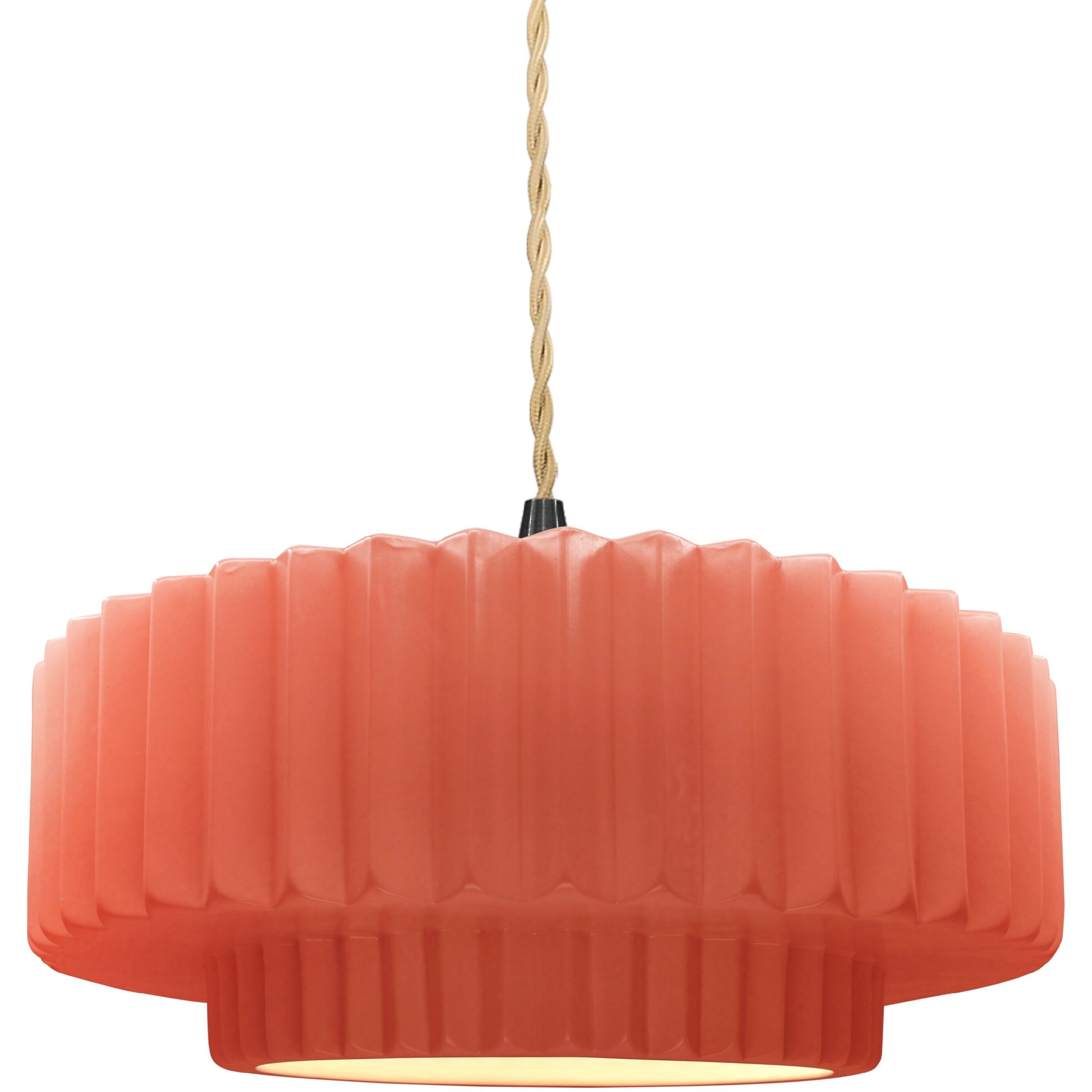 Radiance Collection - Pleated Tier Pendant Ceiling Light in Matte Black, Replaceable Bulb, Beige Twist Cord, Gloss Blush, 14.5W x 5.25H, Form+Finish+Function