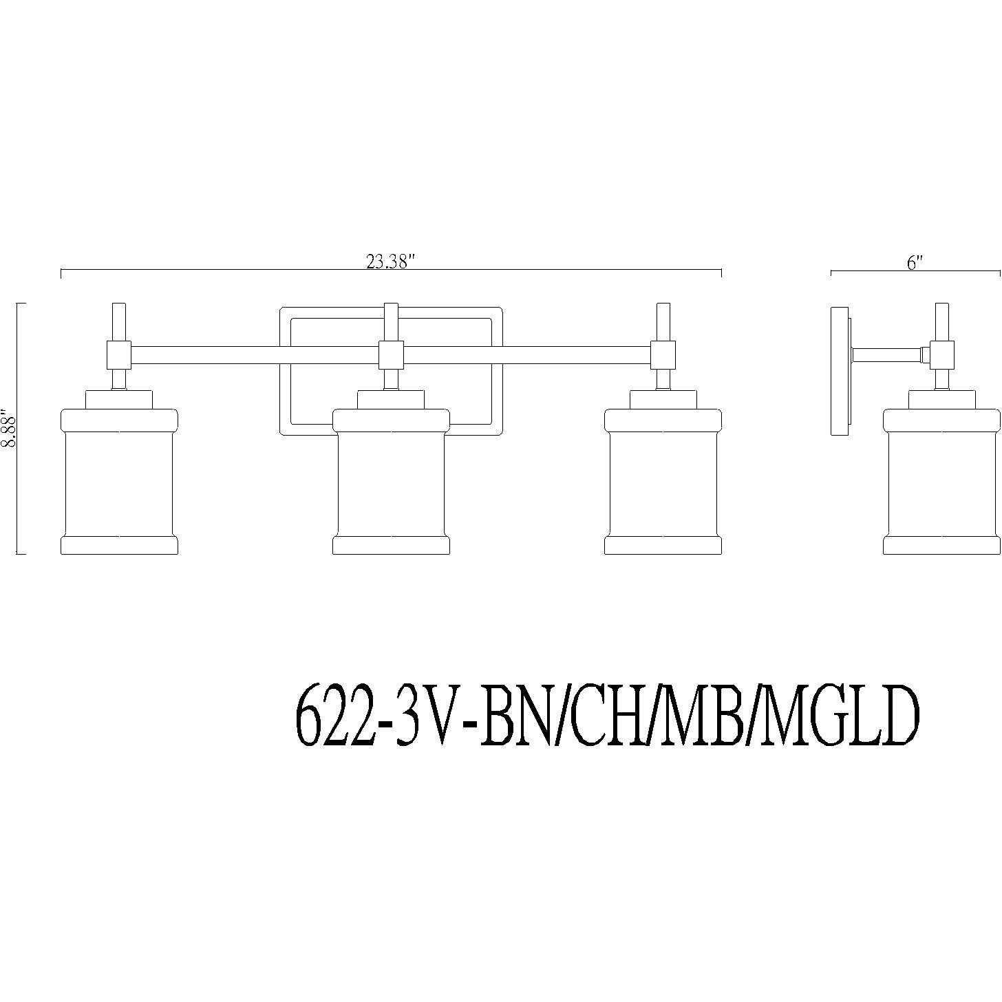 Cadoc 3 Light 23.5 inch Modern Gold Bath Vanity Light Wall Light