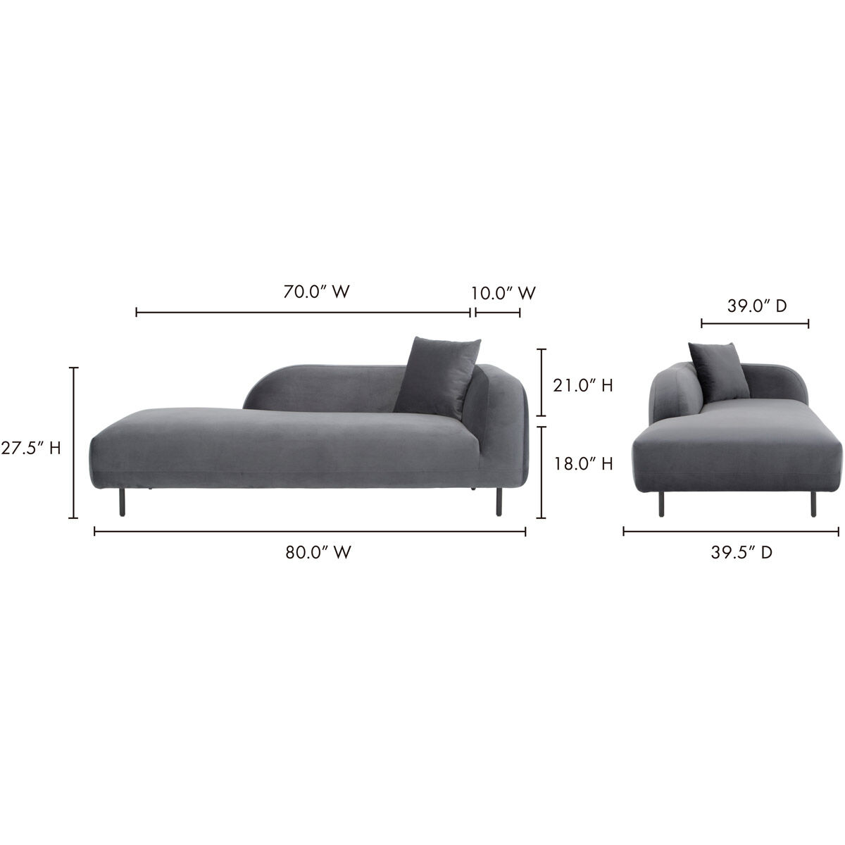 Deleuze Anthracite Chaise in Grey