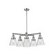 Franklin Restoration Small Cone 6 Light 30 inch Polished Chrome Chandelier Ceiling Light in Incandescent, Seedy Glass, Franklin Restoration
