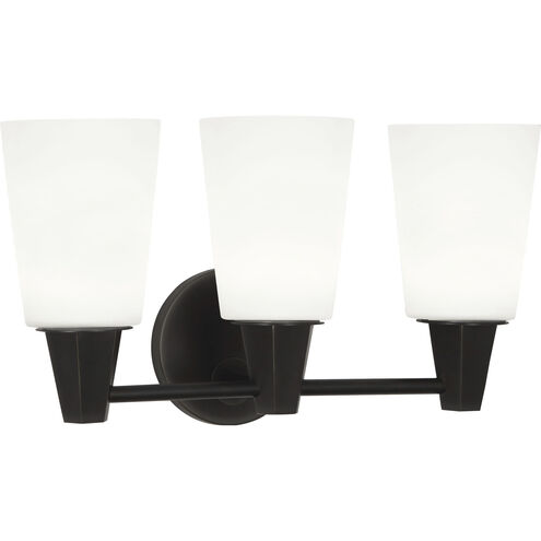 Wheatley 3 Light 17.25 inch Deep Patina Bronze Wall Sconce Wall Light in Cased White Glass