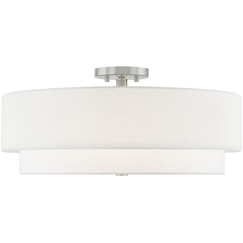 Textile Collection 5 Light 22 inch Brushed Nickel Semi Flush Ceiling Light in White, Classic Family