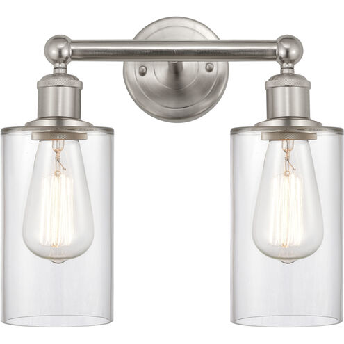 Edison Clymer 2 Light 13 inch Brushed Satin Nickel Bath Vanity Light Wall Light in Clear Glass
