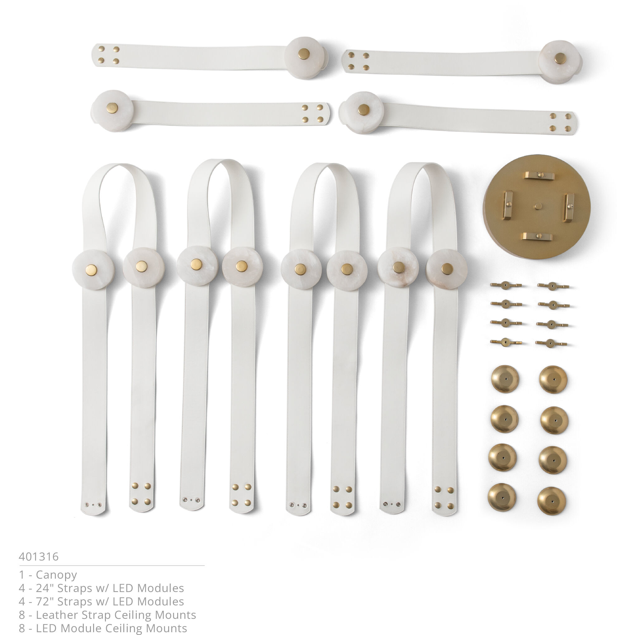 Art & Alchemy SNAPS LED 86.5 inch Modern Brass Pendant Ceiling Light in White Leather with Alabaster, Large