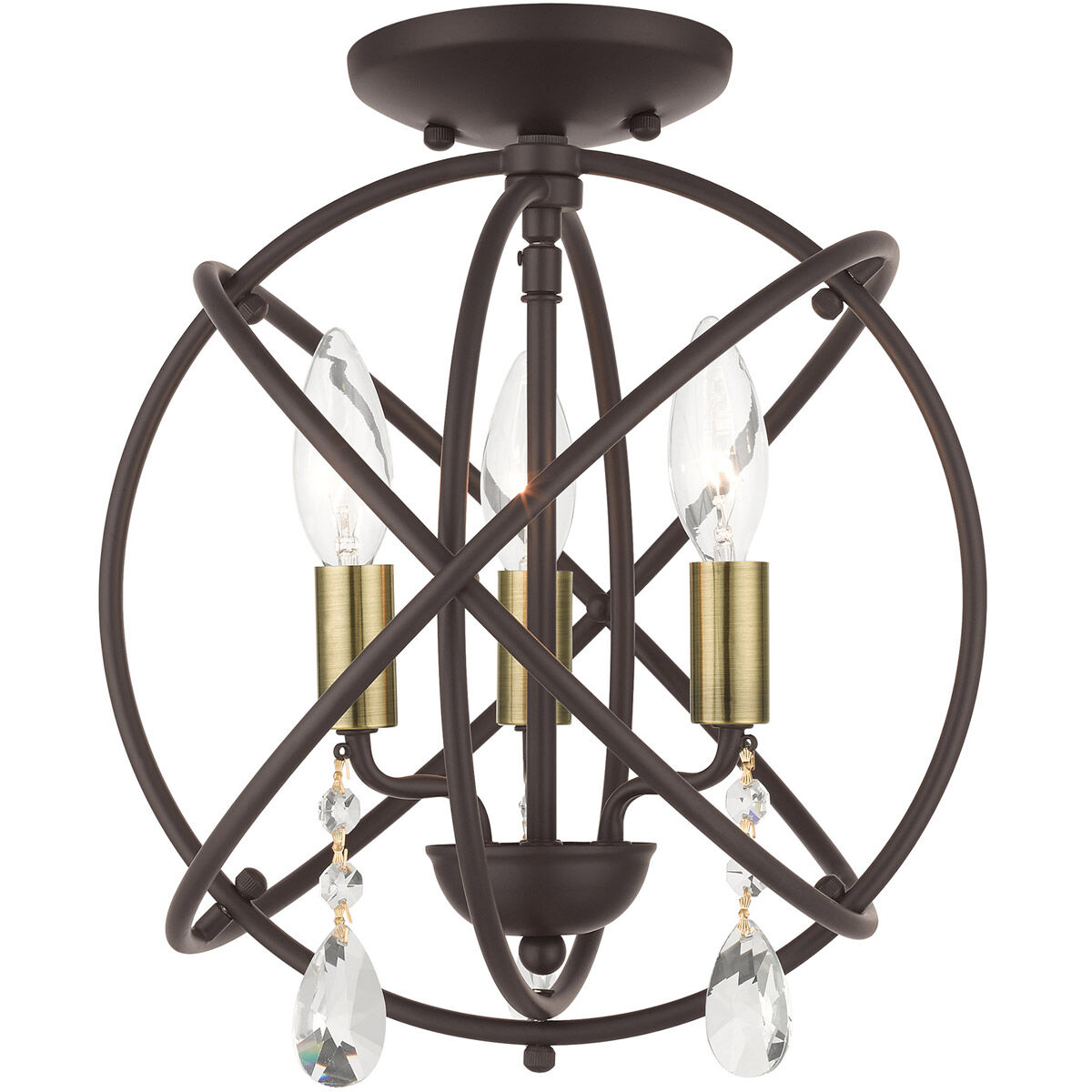 Aria 3 Light 13 inch Bronze Convertible Chandelier / Semi Flush Ceiling Light