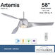 Artemis 58 inch Silver Ceiling Fan