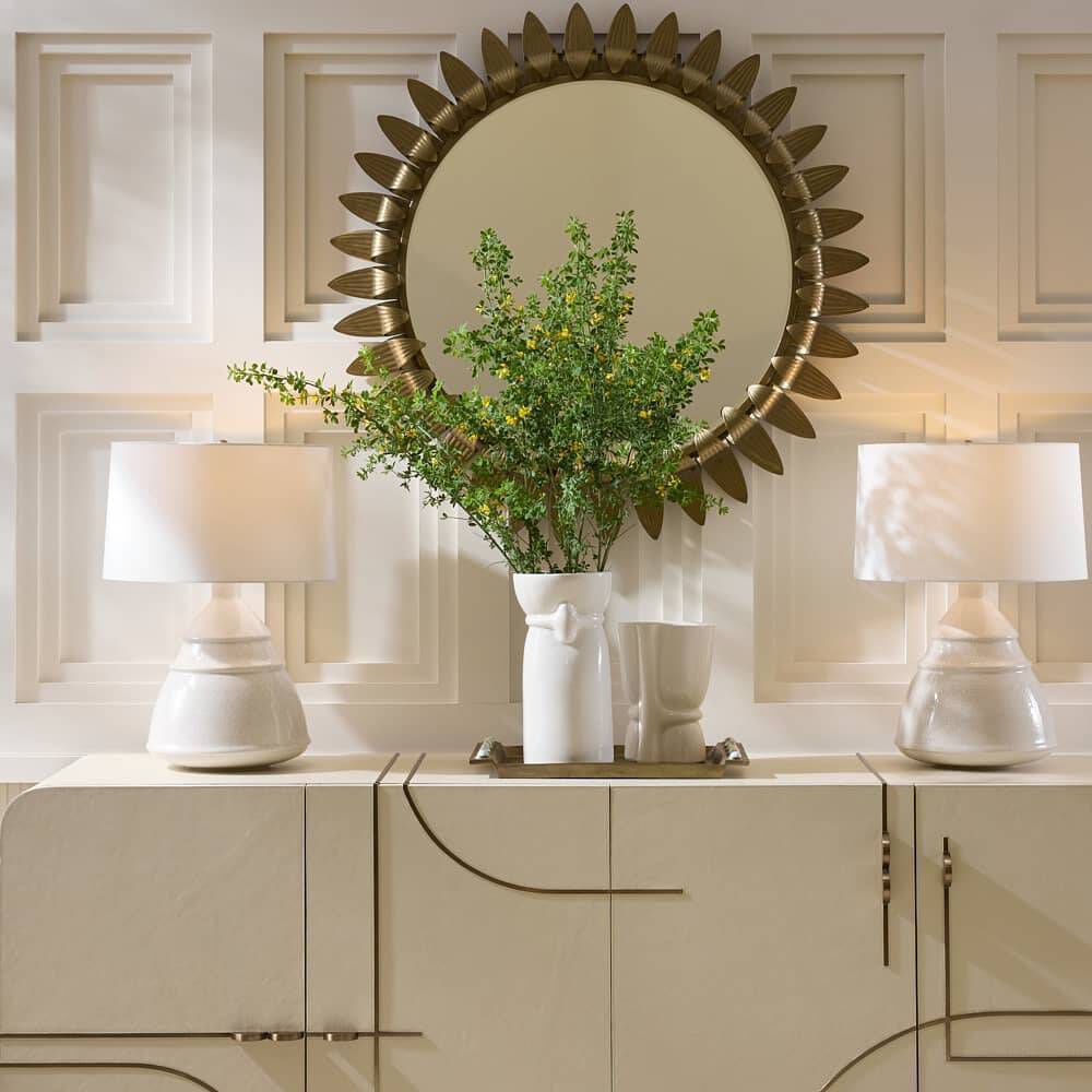 Montevito 84.5 inch Ivory and Antique Brass with Satin Walnut Credenza