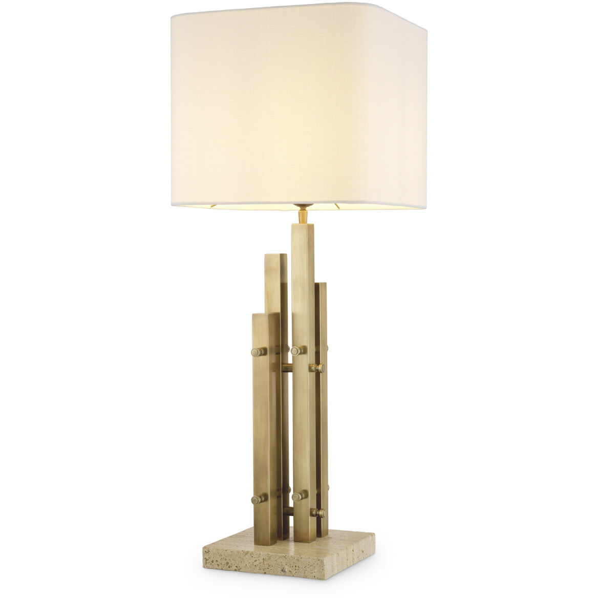 Destino 35.43 inch 40 watt Vintage Brass with Travertine Base Table Lamp Portable Light