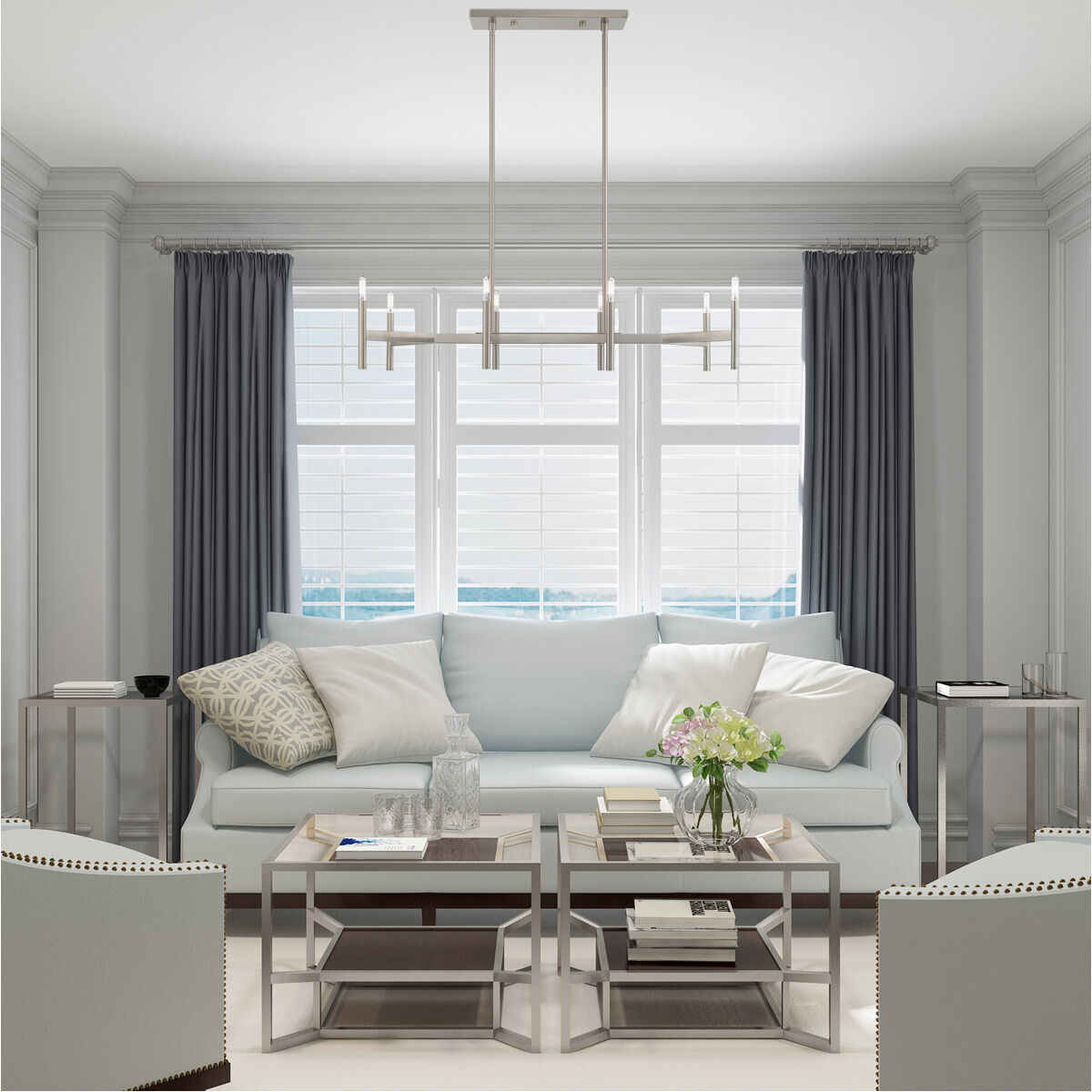 Copenhagen 8 Light 40 inch Brushed Nickel Linear Chandelier Ceiling Light 