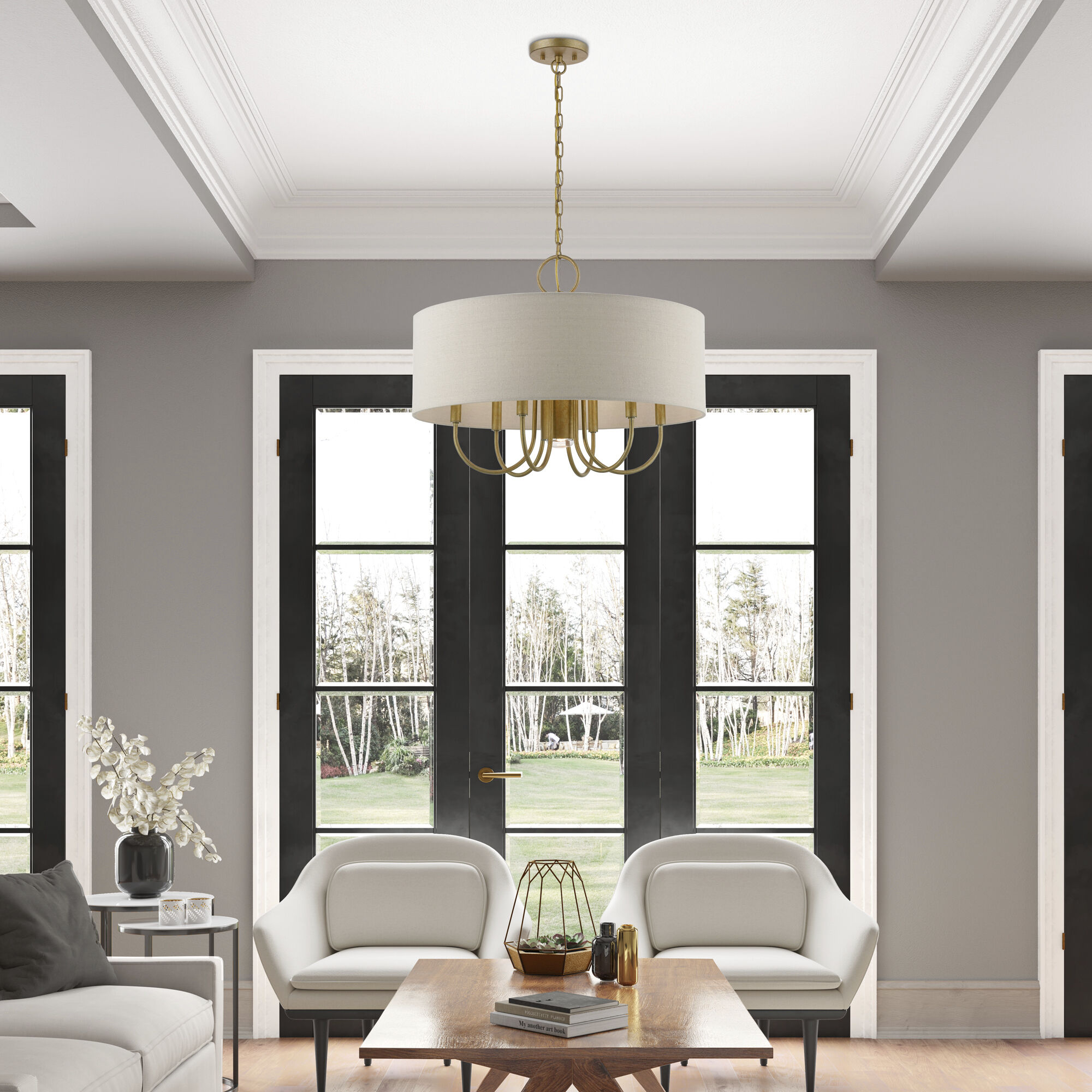 Burnett 7 Light 24 inch Antique Gold Leaf with White Accents Pendant Chandelier Ceiling Light