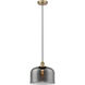 Edison Bell 1 Light 12 inch Antique Brass Mini Pendant Ceiling Light in Light Smoke Glass