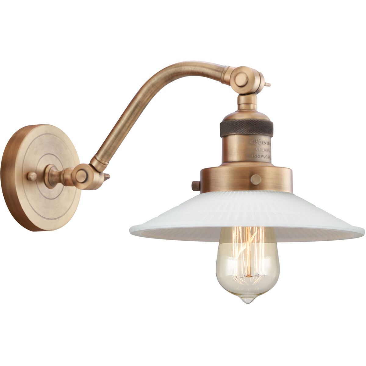 Franklin Restoration Halophane 1 Light 9 inch Brushed Brass Sconce Wall Light in Matte White Halophane Glass, Franklin Restoration