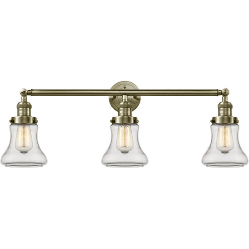 Franklin Restoration Bellmont 3 Light 30 inch Antique Brass Bath Vanity Light Wall Light in Incandescent, Clear Glass, Franklin Restoration