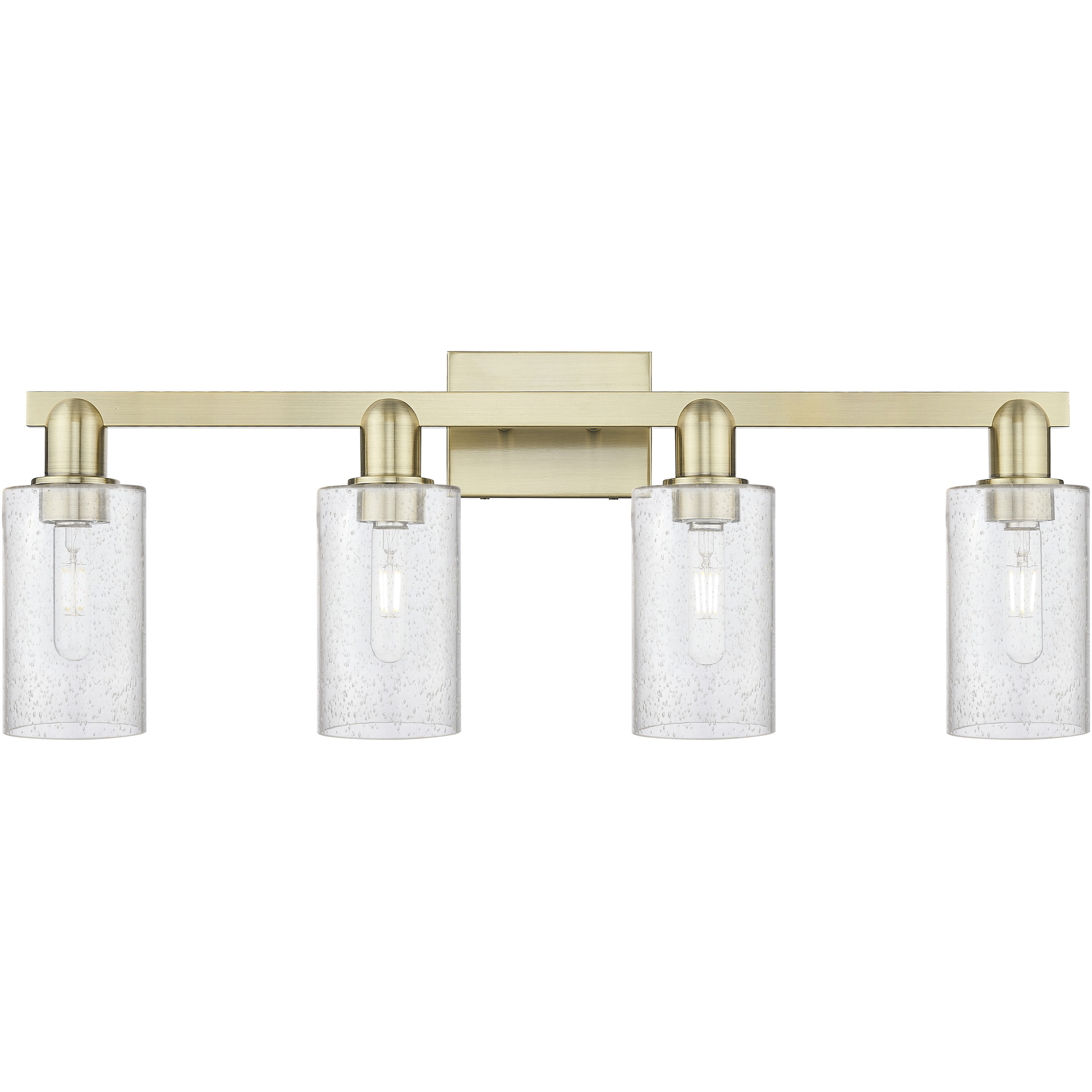 Arcadia Clymer 4 Light 30.88 inch Antique Brass Bath Vanity Light Wall Light in Seedy