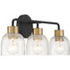 Flagler 3 Light 22 inch Matte Black with Warm Brass Accents Bathroom Vanity Light Wall Light, Lighting One