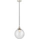 Edison Beacon LED 12 inch Polished Nickel Mini Pendant Ceiling Light in Seedy Glass