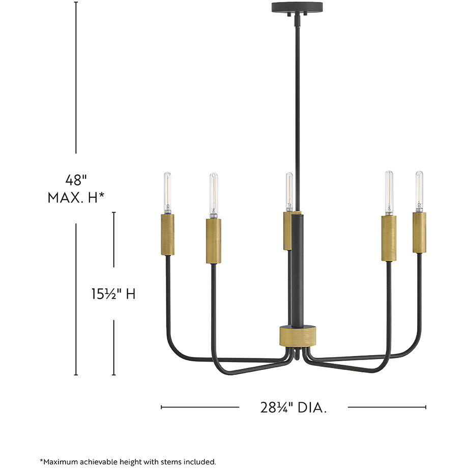 Austen 5 Light 28.25 inch Black with Lacquered Brass Chandelier Ceiling Light