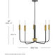 Austen 5 Light 28.25 inch Black with Lacquered Brass Chandelier Ceiling Light