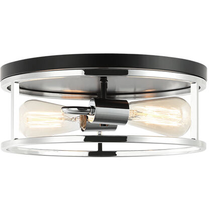 Clarke 2 Light 13 inch Black and Chrome Flush Mount Ceiling Light