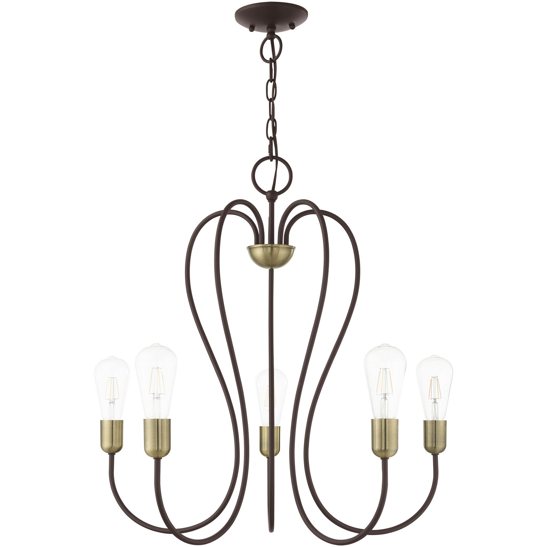Lucerne 5 Light 24 inch Bronze with Antique Brass Accents Chandelier Ceiling Light