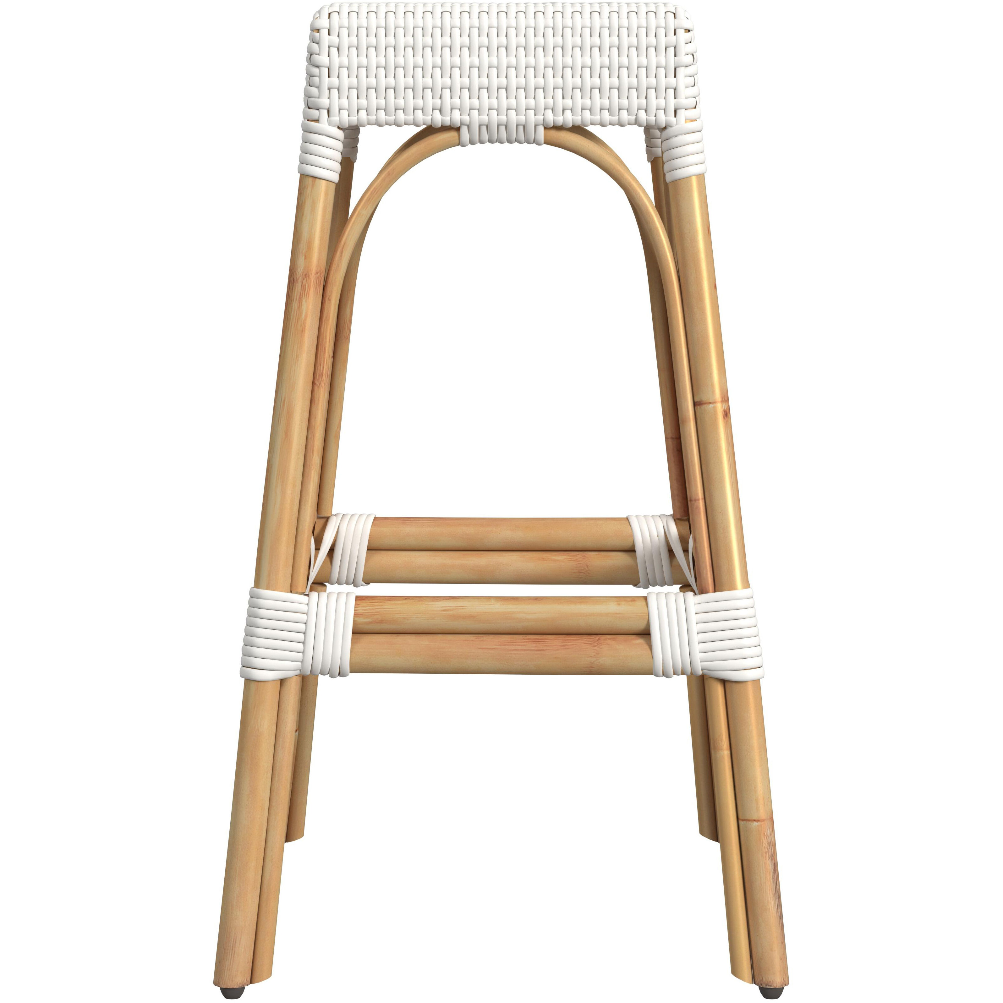 Robias Rectangular Rattan 30" Bar Stool in Glossy White