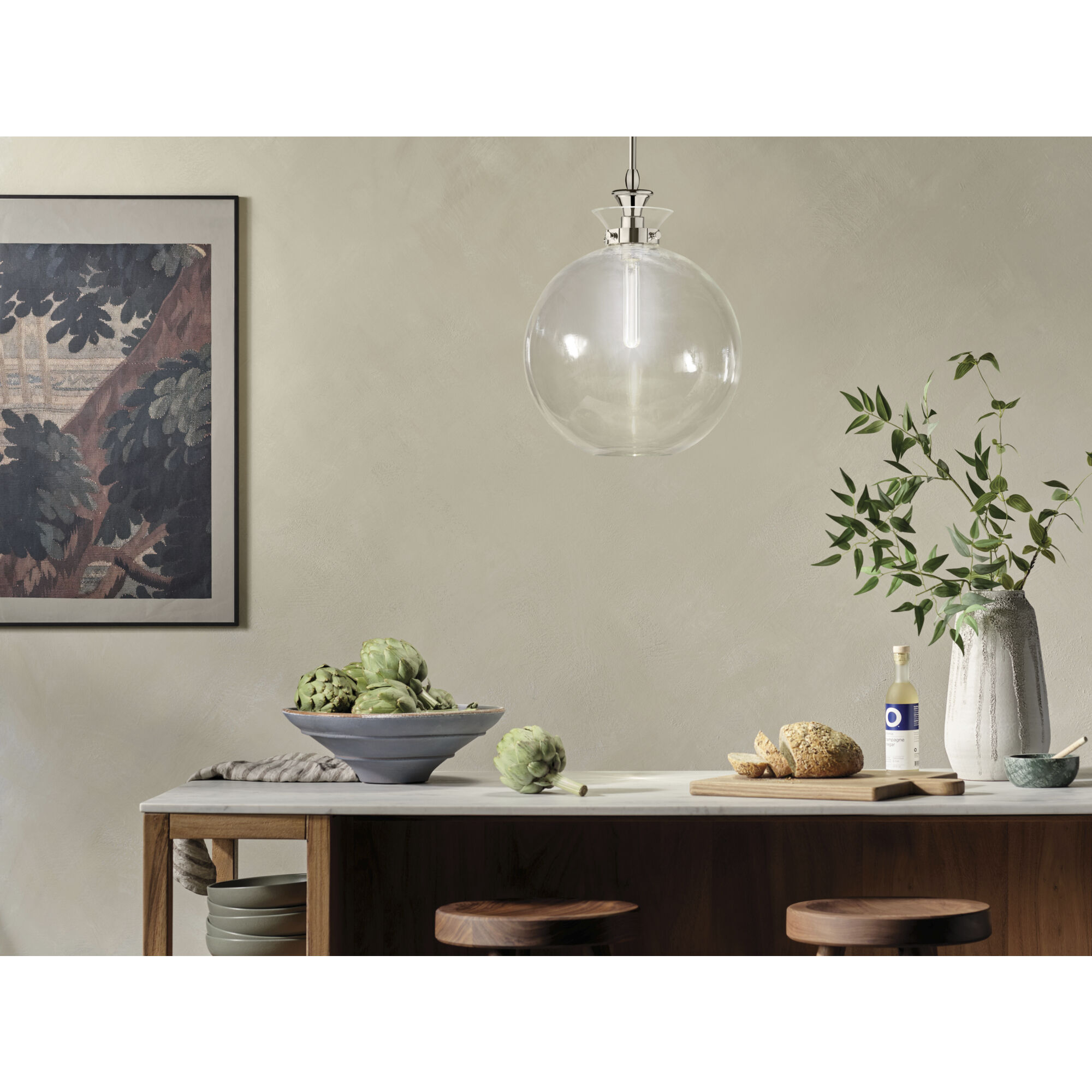 Laria 1 Light Polished Nickel Pendant Ceiling Light in Clear