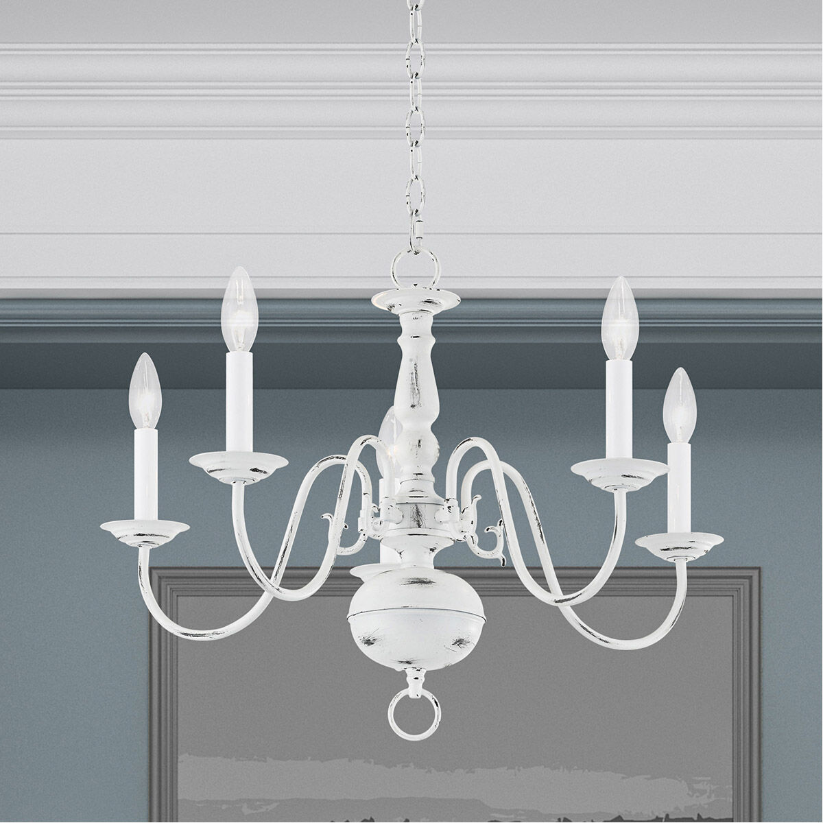 Williamsburgh 5 Light 24 inch Antique White Chandelier Ceiling Light