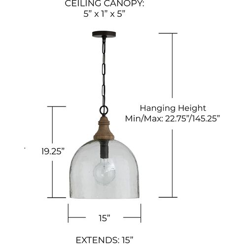 Inglewood 1 Light 15 inch Grey Wash and Dark Pewter Pendant Ceiling Light in Clear Organic Rippled