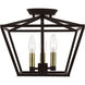 Devone 3 Light 13 inch Bronze with Antique Brass Accents Semi-Flush Ceiling Light, Square