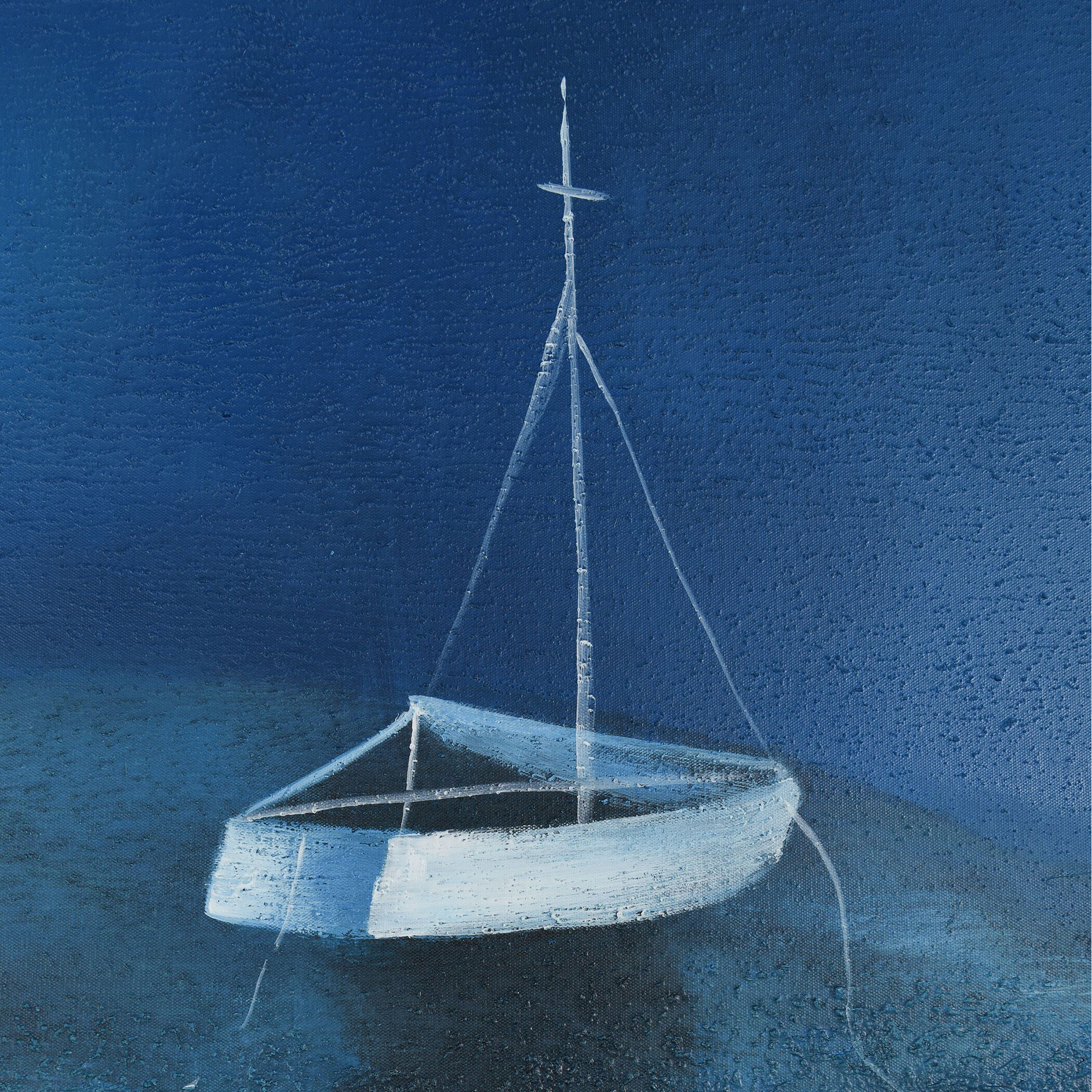 Blue Water Sailboat Blue and White and Navy and Gold and Natural Wall Art