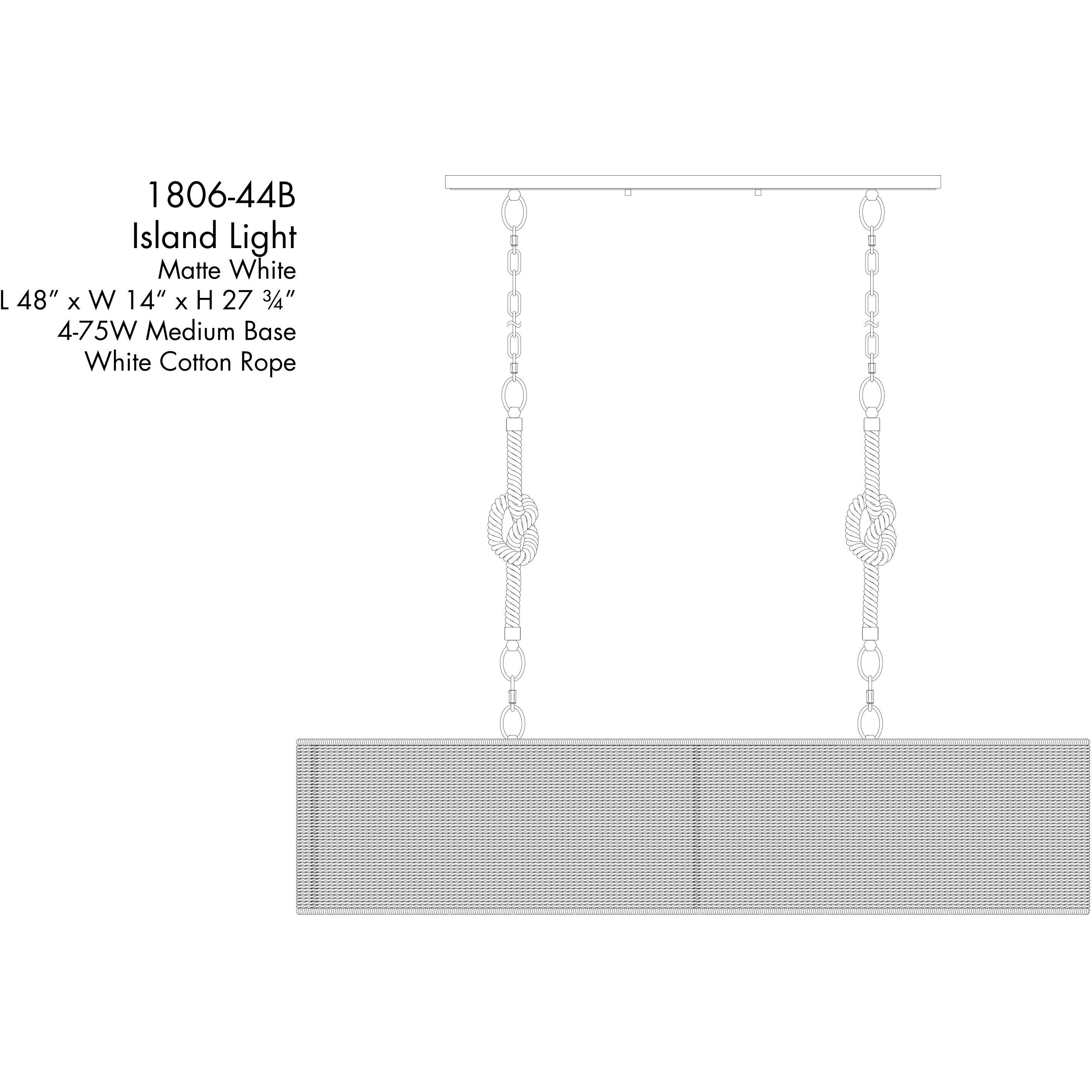 Lodelle 4 Light 48 inch Matte White Island Chandelier Ceiling Light