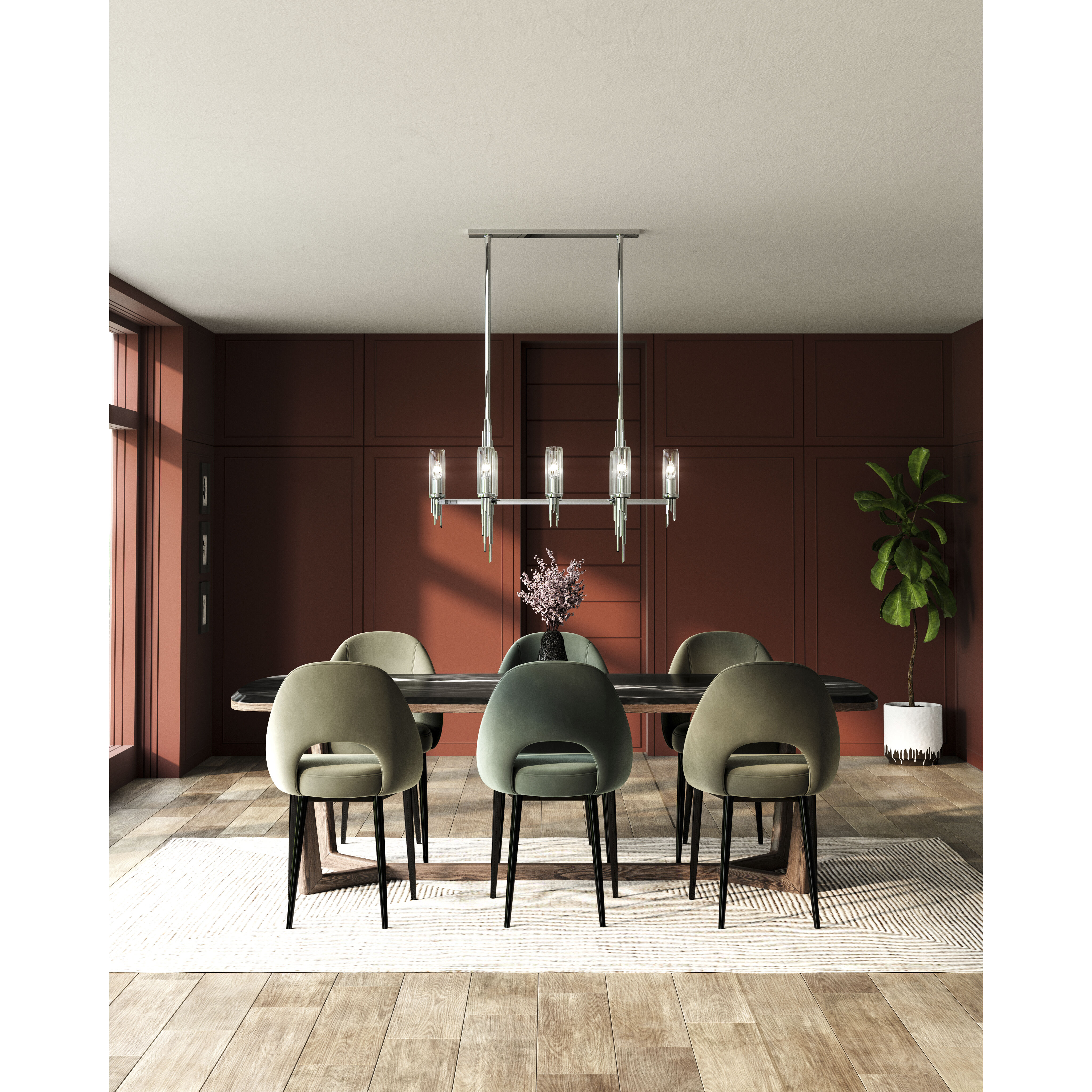 Torres 8 Light 38.25 inch Polished Nickel/Ribbed Glass Linear Pendant Ceiling Light