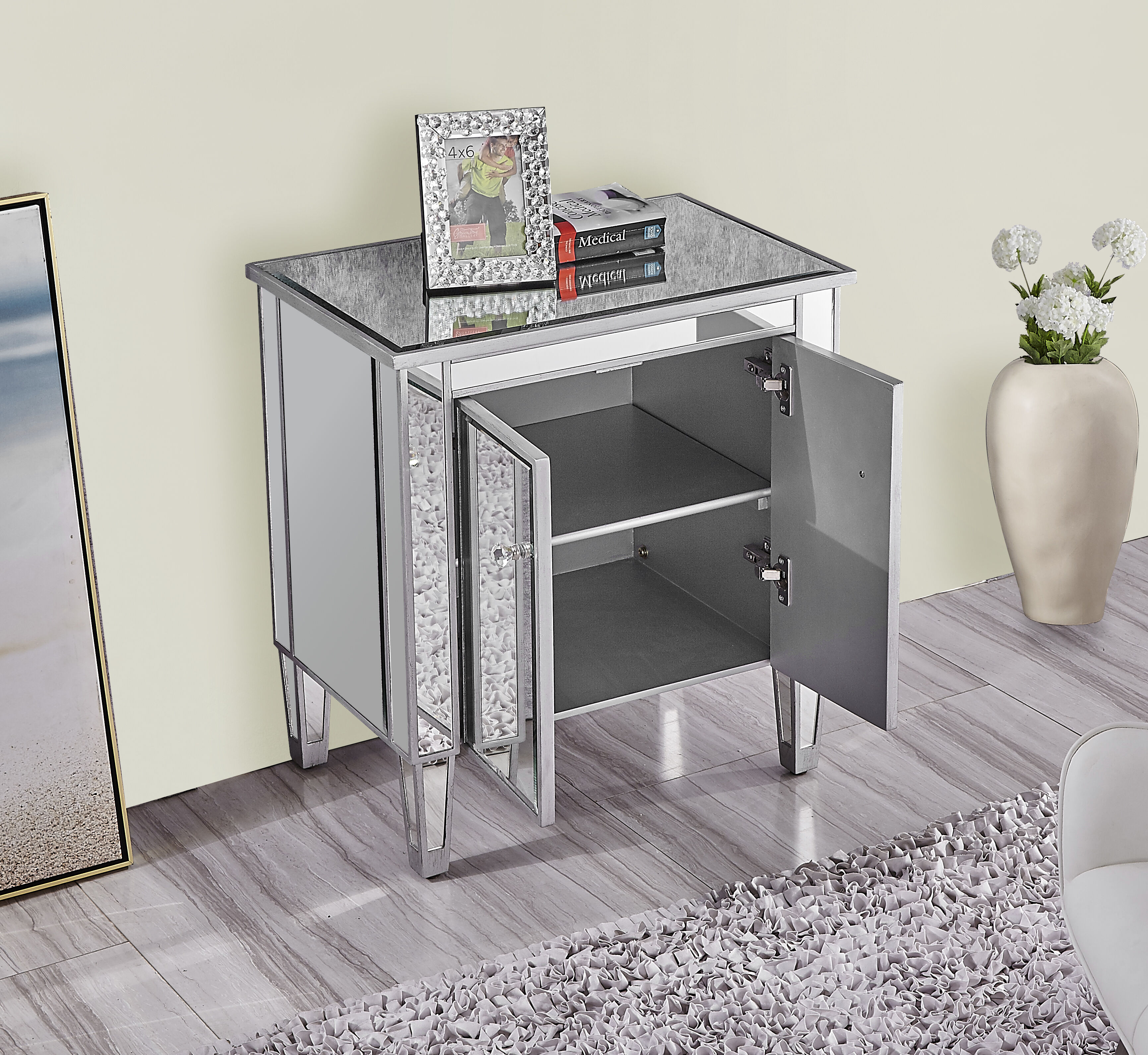 Reflexion 26 X 24 inch Antique Hand Painted Silver Nightstand