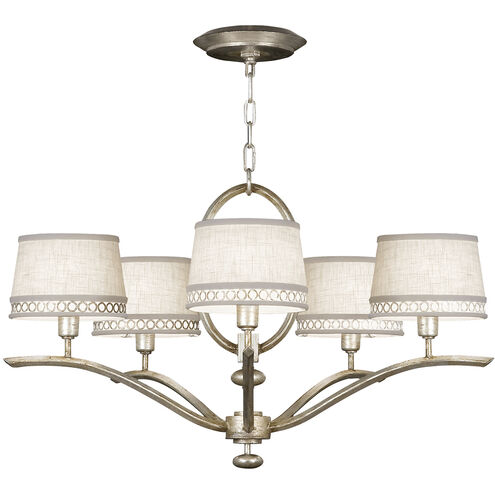 Allegretto 5 Light 29 inch Silver Chandelier Ceiling Light in White Textured Linen