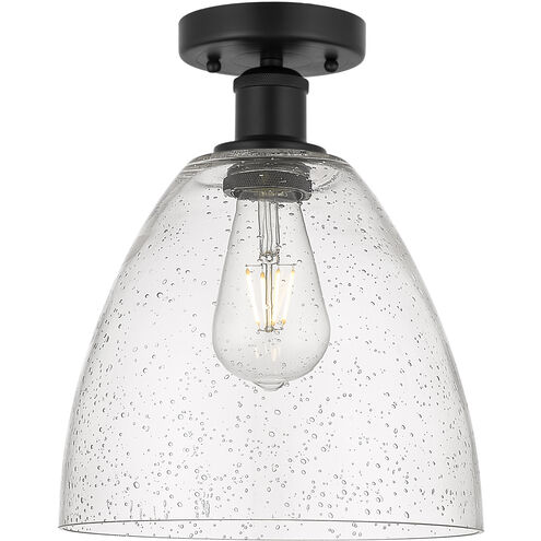 Edison Bristol Glass 1 Light 9 inch Matte Black Semi-Flush Mount Ceiling Light in Seedy Glass