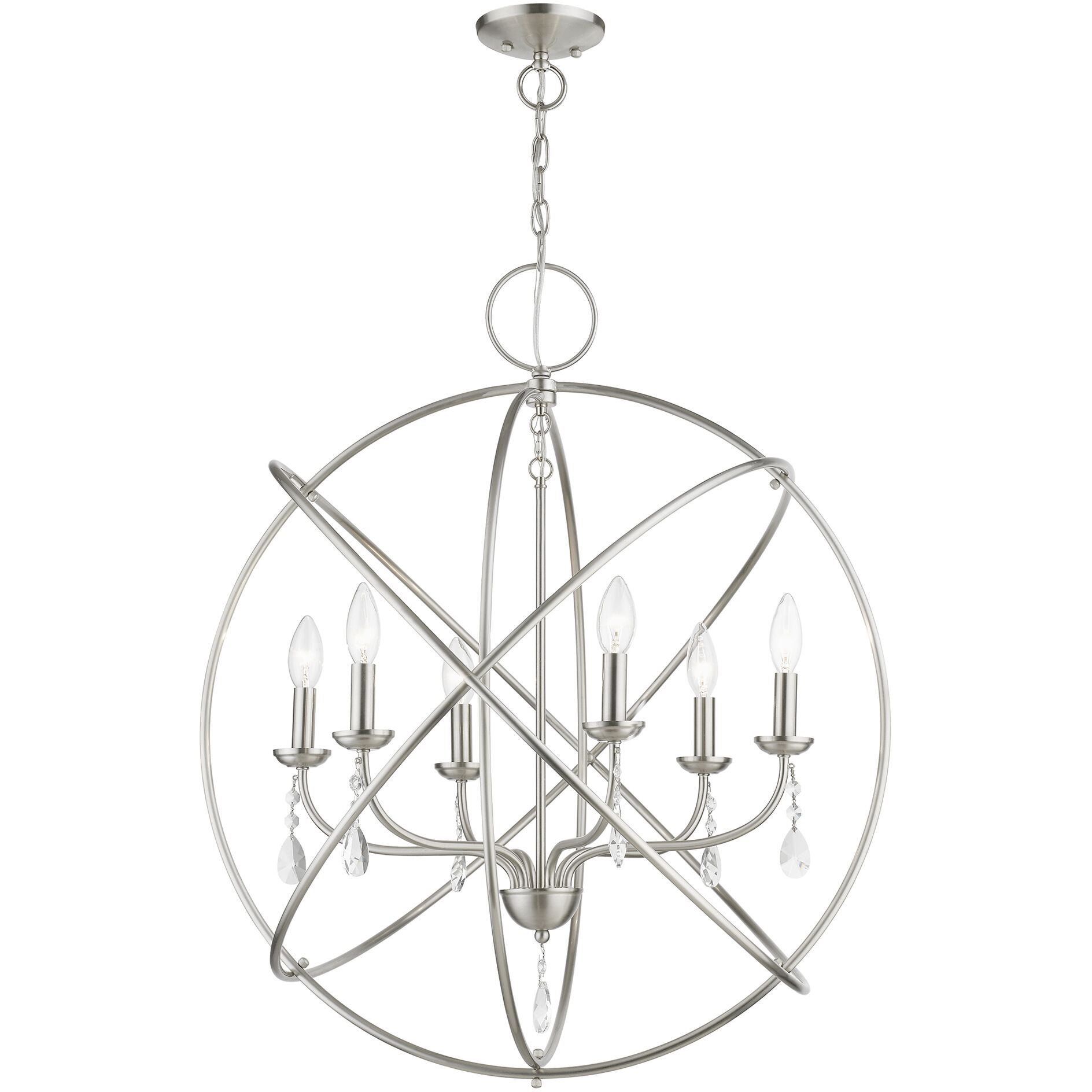 Aria 6 Light 28 inch Brushed Nickel Pendant Chandelier Ceiling Light, Globe