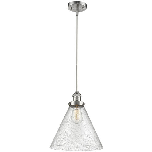 Franklin Restoration Cone LED 12 inch Brushed Satin Nickel Mini Pendant Ceiling Light in Seedy, Franklin Restoration