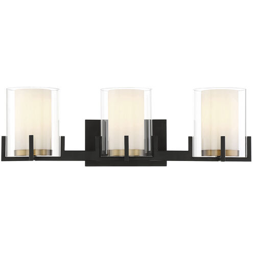 Eaton 3 Light 24 inch Black with Warm Brass Accents Bathroom Vanity Light Wall Light